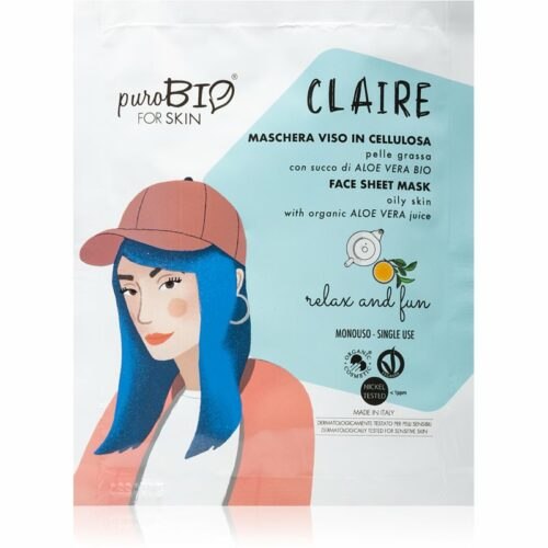 puroBIO Cosmetics Claire Relax and Fun plátýnková maska s hydratačním